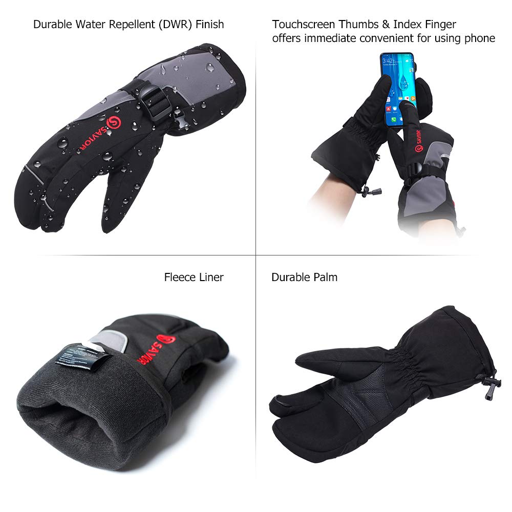Savior Heated Gloves 3-Finger Ski Mitten 7.4V Rechareable Battery Gloves (7579874230510)